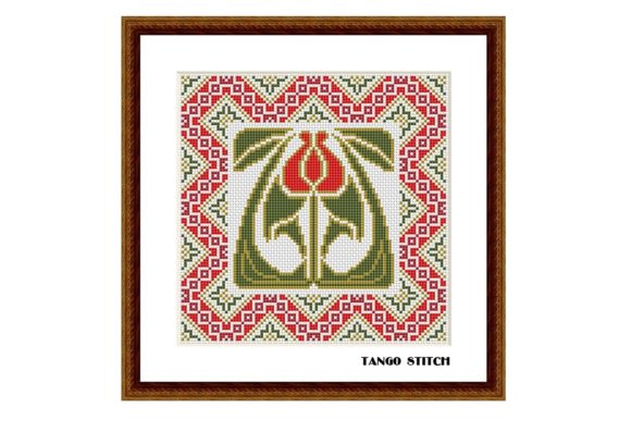 Review: Red Art Nouveau Flower Easy Cross Stitch